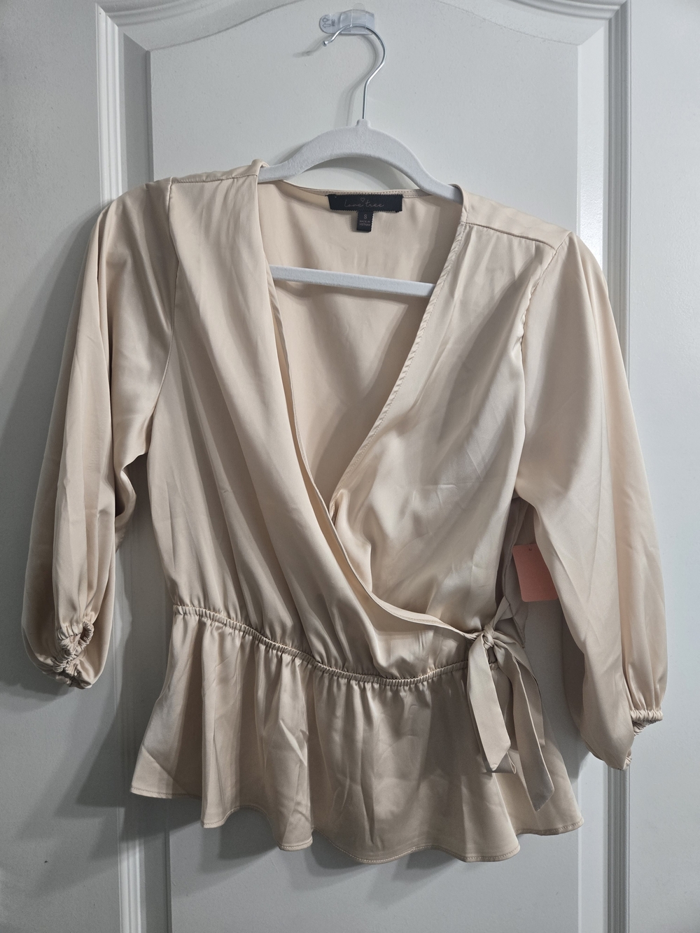 Love Tree Cream Wrap Peplum Blouse